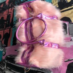 Pink fur tote bag